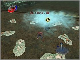 Tutaj czeka na ciebie ostatni z pojemników, który musisz osłaniać przez 2 minuty przed nieustannie pojawiającymi się jaszczurami [1] - Part 2 - The Redemption - Dr Connors - Spider-Man 3: The Game - poradnik do gry