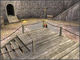 Po wykonaniu wszystkich czynności na placu skieruj się do ukazanych na screenie schodków (#1), a gdy kamera zmieni swoją pozycję, zacznij biec w lewo - Misja 3 - Port Royal (2) | Solucja Piraci z Karaibów Na Krańcu Świata - Piraci z Karaibów: Na Krańcu Świata - poradnik do gry