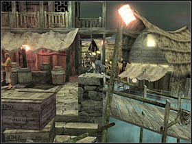 W pierwszej kolejności proponowałbym skorzystać z drabiny znajdującej się w górnej części ekranu (#1) - Misja 8 - Singapore (1) | Solucja Piraci z Karaibów Na Krańcu Świata - Piraci z Karaibów: Na Krańcu Świata - poradnik do gry