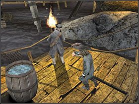 Znajdziesz się na łodzi, a Twoim celem będzie atakowanie znajdującego się tu żołnierza - Misja 11 - Shipwreck City (4) | Solucja Piraci z Karaibów Na Krańcu Świata - Piraci z Karaibów: Na Krańcu Świata - poradnik do gry