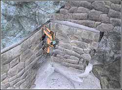 Przesuń się w prawo do miejsca, gdzie w półce jest przerwa i przeskocz nad nią, łapiąc się kawałek dalej dalszej części krawędzi - 01. Wejście do Górskich Jaskiń | Peru w Tomb Raider Anniversary - Tomb Raider: Anniversary - poradnik do gry