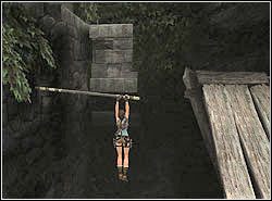 Wybij się stąd na prawo na wystającą ze ściany poprzeczkę i z niej na wprost na kolejne wzdłużne krawędzie w oddalonej kawałek dalej ścianie - 04. Zaginiona Dolina (2) | Peru w Tomb Raider Anniversary - Tomb Raider: Anniversary - poradnik do gry