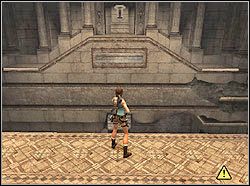 Wejdź na ową platformę, przeskocz ponownie w stronę środka sali na podłogę w kształcie podkowy i przebiegnij po niej na drugi koniec komnaty - 06. Świątynia św. Franciszka (2) | Grecja w Tomb Raider Anniversary - Tomb Raider: Anniversary - poradnik do gry