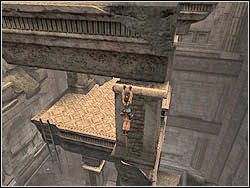 Kiedy dotrzesz do wielkiej sali, u twych stóp wysunie się ze ściany platforma, umożliwiająca przeskok na platformy w środku komnaty - 06. Świątynia św. Franciszka (3) | Grecja w Tomb Raider Anniversary - Tomb Raider: Anniversary - poradnik do gry