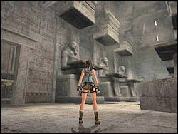 W plecach Sfinksa jest dźwignia, opuść ją - otworzą się wrota poniżej, tuż pod tobą - 10. Świątynia Khamoon (1) | Egipt w Tomb Raider Anniversary - Tomb Raider: Anniversary - poradnik do gry