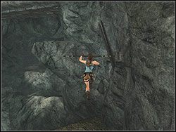 Po uporaniu się z fauną zlokalizuj wystający opodal ze ściany drążek i daj susa na niego, a następnie na znajdującą się za nim kolejną półkę skalną - Poziom 03. Vilcabamba | Sekrety w Tomb Raider Anniversary - Tomb Raider: Anniversary - poradnik do gry