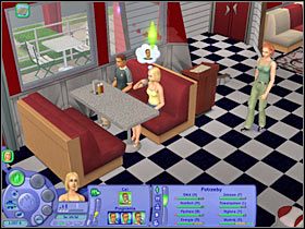 Możesz zaczekać aż zjawi się tu kelner, bądź też od razu kliknąć na tej postaci - Rozdział 4 - Jeden dzień z życia (1) | Psie zawody - The Sims: Historie ze świata zwierząt - poradnik do gry