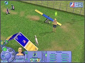 Po pokonaniu wszystkich sześciu przeszkód błyskawicznie kliknij na prostokącie oznaczającym linię mety i wybierz akcję Zakończ pokaz (#1) - Rozdział 6 - Miejscowe zawody psów (2) | Psie zawody - The Sims: Historie ze świata zwierząt - poradnik do gry