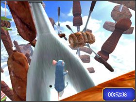 Na pieczeni znajdziesz wbite widelce. Przejdź po nich dalej. - Dream Worlds - Sausage Shenanigan | Single-Player Minigames | Ratatuj - Ratatuj - poradnik do gry