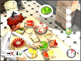 Po zakończeniu zabawy z sałatkami udaj się do boxu, przy którym pracuje kobieta - Little Chef - Big Kitchen (4) | Solucja Ratatuj - Ratatuj - poradnik do gry