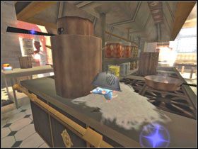 Jeżeli wcześniej zrzuciłeś na podłogę szpulkę z nićmi #1 to po prostu wejdź nią na blat - posłuży ci jako skrót - Little Chef - Big Kitchen (4) | Solucja Ratatuj - Ratatuj - poradnik do gry