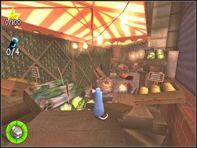 Po zejściu na dół obróć się i udaj w głąb, pod stół #1, gdzie znajduje się paczka z kolejnymi trzema gwiazdkami - The City Market (1) | Solucja Ratatuj - Ratatuj - poradnik do gry