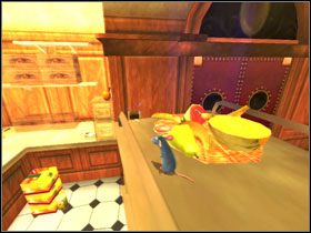 Zeskocz na dół i skieruj się do stanowiska po prawej - tam gdzie w misji Little Chef- Big Kitchen znajdował się Linguini - The Desserted Kitchen (4) | Solucja Ratatuj - Ratatuj - poradnik do gry