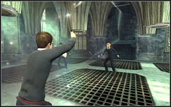 Gdy znajdziesz się na miejscu, po kilku animacjach, nauczysz się nowego czaru - Protego - Hogwart - początek | Opis przejścia Harry Potter i Zakon Feniksa - Harry Potter i Zakon Feniksa - poradnik do gry