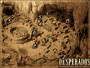 W zasadzie ta misja to jedna wielka rzeźnia a więc przygotuj się na częstsze niż zwykle używanie giwerek i dynamitu :) Na początek musisz wykonać kilka ważnych czynności - 23 - At the Gates of Hell | Desperados Wanted Dead or Alive - Desperados: Wanted Dead or Alive - poradnik do gry