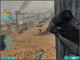 Nie możesz niestety wybrać tej drogi, gdyż okolica ta jest monitorowana przez żołnierzy stojących przy blokadzie (#1) - Misja czwarta - The long walk (1a) cd. | Akt drugi - Tom Clancys Ghost Recon: Advanced Warfighter 2 - poradnik do gry