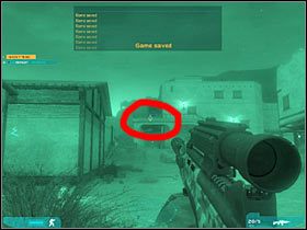 Skieruj się teraz do przedstawionego na screenie budynku (#1) - Misja piąta - Get me Rosen (1) | Akt drugi - Tom Clancys Ghost Recon: Advanced Warfighter 2 - poradnik do gry