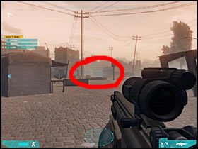 Niestety, nie możesz podejść do przodu, tak aby skryć się za jedną z tutejszych zasłon, gdyż zostałbyś zaatakowany przez żołnierzy z wyrzutniami - Misja pierwsza - Attack on multiple axes (1) | Akt trzeci - Tom Clancys Ghost Recon: Advanced Warfighter 2 - poradnik do gry