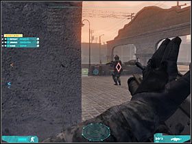 Podobnie jak w misji z kościołem, powinieneś umiejętnie rozstawić swoich ludzi, tak aby znaleźli się na całej szerokości budynku (#1) - Misja pierwsza - Attack on multiple axes (2) | Akt trzeci - Tom Clancys Ghost Recon: Advanced Warfighter 2 - poradnik do gry