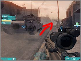 Twój czołg po drodze powinien napotkać wrogi humvee, który na szczęście dość szybko zostanie zniszczony (#1) - Misja pierwsza - Attack on multiple axes (2b) | Akt trzeci - Tom Clancys Ghost Recon: Advanced Warfighter 2 - poradnik do gry