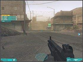 Skrzyżowanie prowadzące do niezbadanej jeszcze części planszy będzie pilnowane przez co najmniej pięciu snajperów, kilku zwykłych żołnierzy oraz gostka stojącego przy CKM-ie - Misja druga - Joining forces (3) | Akt drugi - Tom Clancys Ghost Recon: Advanced Warfighter 2 - poradnik do gry