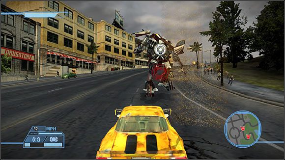 A oto pierwszy pojedynek z pełnoprawnym Deceptikonem, czyli Barricade - The Suburbs - Misje | Kampania Autobotów | Transformers The Game - Transformers: The Game - poradnik do gry