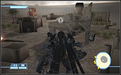 Latając dookoła mapki zauważysz coś w rodzaju opuszczonej wioski - SOCCENT Military Base - Ikony | Kampania Deceptikonów | Transformers The Game - Transformers: The Game - poradnik do gry