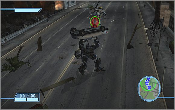 Wszystko, co musisz robić w tej misji, to jeździć od jednego wskazanego punktu do drugiego i niszczyć pobliskie budynki dopóki w jednym z nich nie znajdziesz Frenzyego (Frenzy - The Hunt for Sam Witwicky - Misje | Kampania Deceptikonów - Transformers: The Game - poradnik do gry