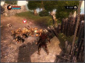 Przejdź koło drzew, za ostatnim z nich zobaczysz przejście (#1) - [Solucja Overlord] Retrieve the Food (1) - Overlord - poradnik do gry