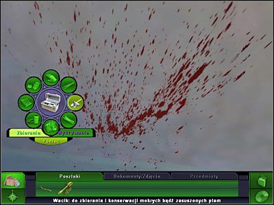 Zacznij obracać kamerę w prawo, tak aby móc bliżej przyjrzeć się dolnej części tułowia kobiety - Galeria sztuki: Miejsce zbrodni, (2) | Śledztwo 1 | CSI 3 Wymiary Zbrodni - CSI: 3 Wymiary Zbrodni - poradnik do gry