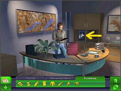 Zacznij przesuwać kamerę jeszcze bardziej w lewo, a odnajdziesz miejsce, w którym znajduje się niszczarka - Biuro galerii | Śledztwo 1 | CSI 3 Wymiary Zbrodni - CSI: 3 Wymiary Zbrodni - poradnik do gry