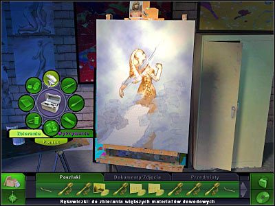 Teraz będziesz musiał wybrać zdobyty obraz z inwentarza, gdyż przedmiotowi temu będziesz się musiał dokładniej przyjrzeć - Pracownia artysty #2 | Śledztwo 1 | CSI 3 Wymiary Zbrodni - CSI: 3 Wymiary Zbrodni - poradnik do gry