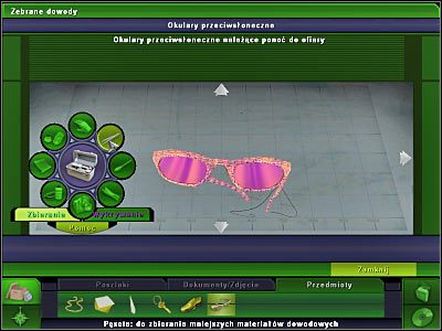 Teraz dokonaj obrotu w taki sposób żeby obejrzeć wewnętrzną część okularów - Mieszkanie Michaela, Biuro Lucy | Śledztwo 3 | CSI 3 Wymiary Zbrodni - CSI: 3 Wymiary Zbrodni - poradnik do gry