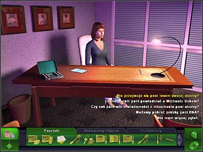 Po zakończonej rozmowie będziesz się mógł trochę rozejrzeć po biurze - Mieszkanie Michaela, Biuro Lucy | Śledztwo 3 | CSI 3 Wymiary Zbrodni - CSI: 3 Wymiary Zbrodni - poradnik do gry