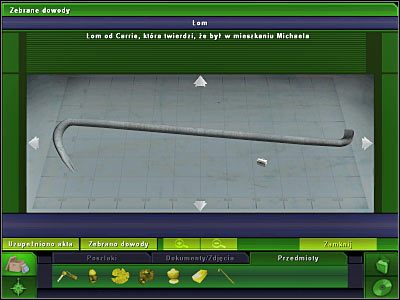 Na początek będziesz musiał wysłuchać krótkiej rozmowy pomiędzy Grissomem a Catherine - Biuro galerii #3, Mieszkanie Carrie #2, Laboratorium #5, Biuro Brassa #5 | Śledztwo 5 - CSI: 3 Wymiary Zbrodni - poradnik do gry