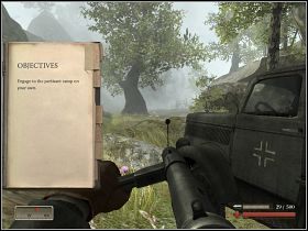 Najlepiej stójmy cały czas przy tylnej klapie (bliżej jej lewej części znajdziemy szybkostrzelną broń) ciężarówki - Misja 1 - Lądowanie - cz. 1 | Mortyr III Akcje Dywersyjne - Mortyr III: Akcje Dywersyjne - poradnik do gry