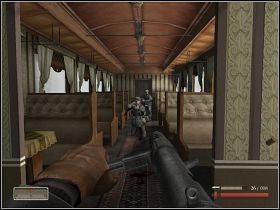 Dwóch nazistów znajdziemy w pierwszym przedziale, kolejny wyskoczy z przedostatniego - Misja 7 - Pociąg - cz. 1 | Mortyr III Akcje Dywersyjne - Mortyr III: Akcje Dywersyjne - poradnik do gry