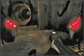 #17 - W głównej komorze (tam, gdzie znajduje się wejście do zalanego wodą pomieszczenia) wchodzimy po schodach na samą górę - Materiały bonusowe - cz. 4 | The Darkness - The Darkness - poradnik do gry