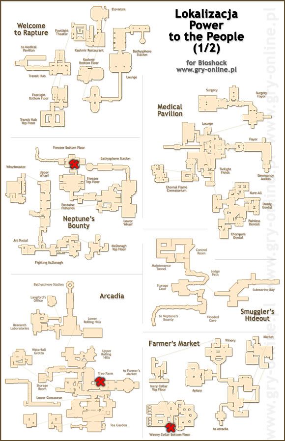 1 - Stacje rozwoju broni - mapki | Bronie, toniki i plazmaidy w BioShock - BioShock - poradnik do gry