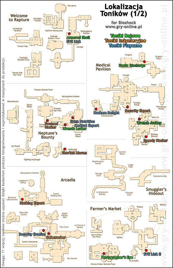 1 - Toniki - mapki | Bronie, toniki i plazmaidy w BioShock - BioShock - poradnik do gry