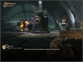 Po każdej fazie walki musisz podejść do uwięzionego na podeście Fontainea i wbić w niego strzykawkę - Finał | Solucja BioShock - BioShock - poradnik do gry