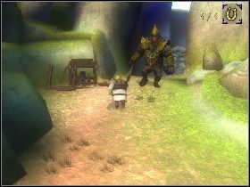 Z kolei z lewej strony znajdziesz kubek [1] , a jeśli przebiegniesz dalej w prawo to natkniesz się na podkowę - [Solucja] Etap 14 - Wzgórza Merlina | Shrek Trzeci - Shrek Trzeci - poradnik do gry