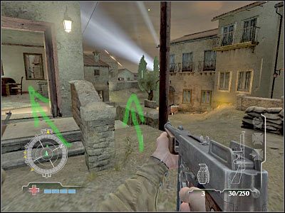 Jeśli wybrałeś wnętrze budynku, to będziesz miał ułatwioną sprawę - Destroy Hill Houses AA Gun (cz.2) | Operation Husky w Medal of Honor Airborne - Medal of Honor: Airborne - poradnik do gry