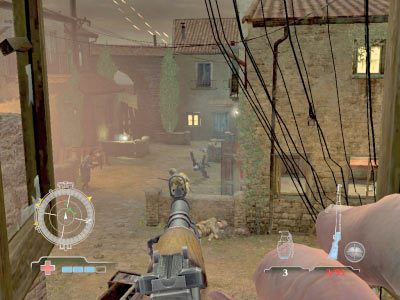 Po wstępnym zabezpieczeniu terenu błyskawicznie zejdź na dół i zacznij stopniowo przesuwać się do przodu - Destroy Hill Houses AA Gun (cz.2) | Operation Husky w Medal of Honor Airborne - Medal of Honor: Airborne - poradnik do gry