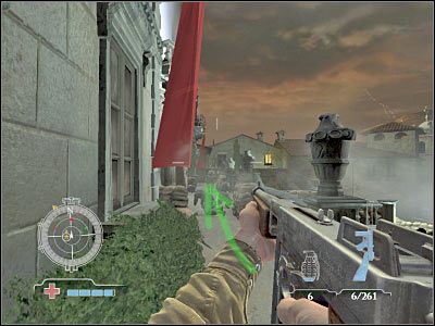 Po zbliżeniu się do wejścia do budynku będziesz miał trochę więcej możliwości - Destroy Town Hall AA Guns (cz.2) | Operation Husky w Medal of Honor Airborne - Medal of Honor: Airborne - poradnik do gry