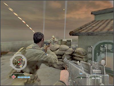 Na koniec będziesz musiał wysadzić w powietrze dwa działka przeciwlotnicze, znajdujące się na dachu ratusza - Destroy Town Hall AA Guns (cz.2) | Operation Husky w Medal of Honor Airborne - Medal of Honor: Airborne - poradnik do gry