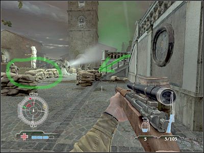 Niezależnie od obranej ścieżki, powinieneś przebić się na schody prowadzące do wejścia do ratusza - Eliminate German officers (cz.1) | Operation Husky w Medal of Honor Airborne - Medal of Honor: Airborne - poradnik do gry