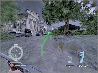 Obróć się teraz w lewo, a następnie schowaj przy jednej z dostępnych przeszkód - Disable Communications Antenna (cz.1) | Operation Avalanche - Medal of Honor: Airborne - poradnik do gry