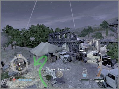 Po zlikwidowaniu pierwszej grupy spróbuj się przesunąć trochę na północ - Sabotage Fuel Containers | Operation Avalanche w Medal of Honor Airborne - Medal of Honor: Airborne - poradnik do gry