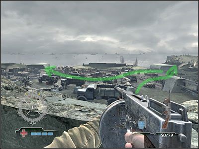 Zgodnie z sugestią kolegów z drużyny, nie możesz niestety pozostać na wzniesieniu stanowiącym wyjście z głównego bunkra - Clear and Secure Pillbox (cz.1) | Operation Neptune w Medal of Honor Airborne - Medal of Honor: Airborne - poradnik do gry